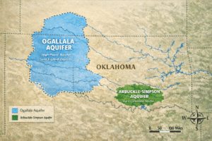 Representation of Oklahoma aquifers and groundwater on a map, AI Generated - JB Water Well